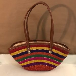 Rainbow Wicker Striped Tote Purse Beach Bag Pride